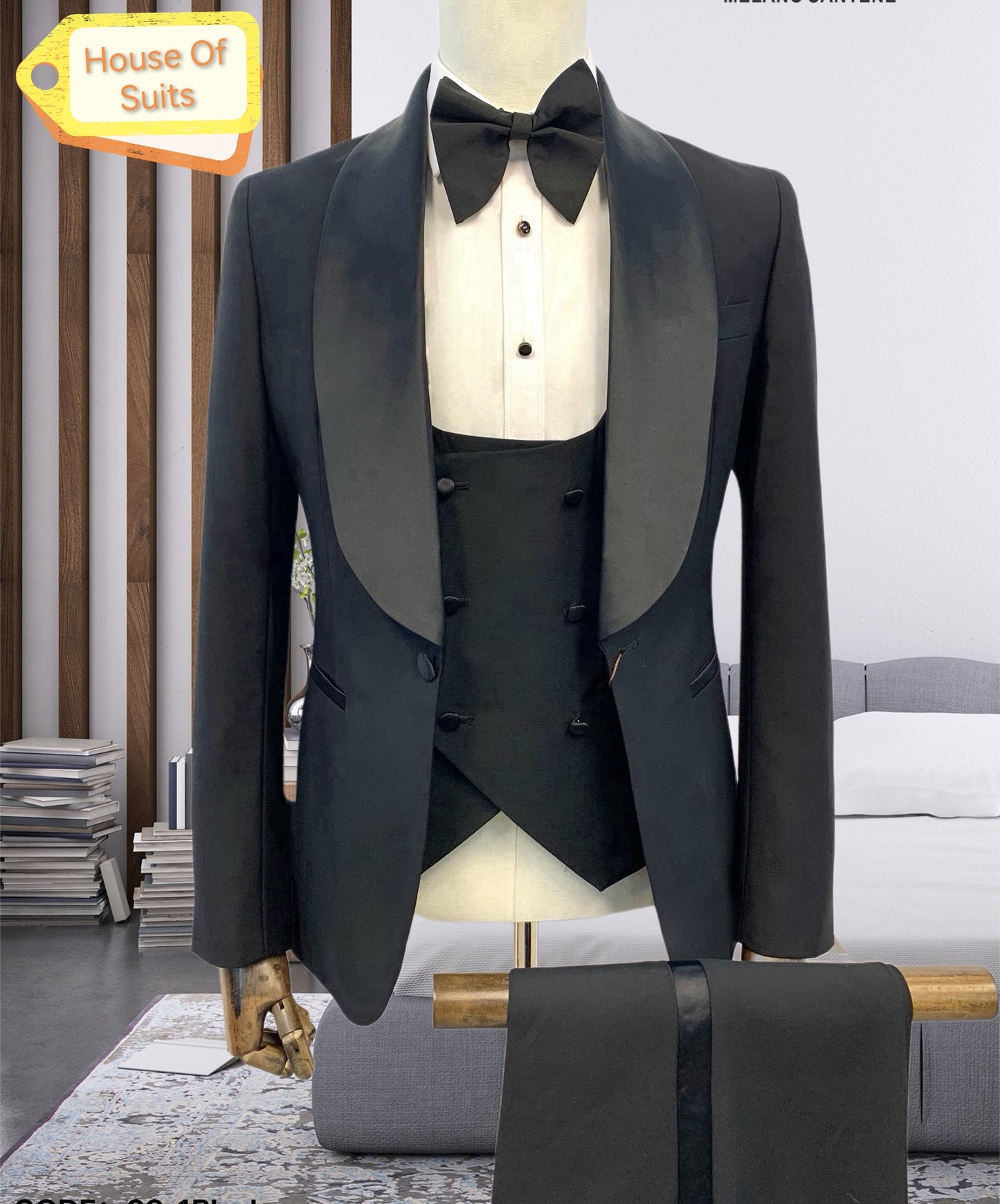 Classic 1-button 3-Piece Shawl Lapel  Black Tuxedo